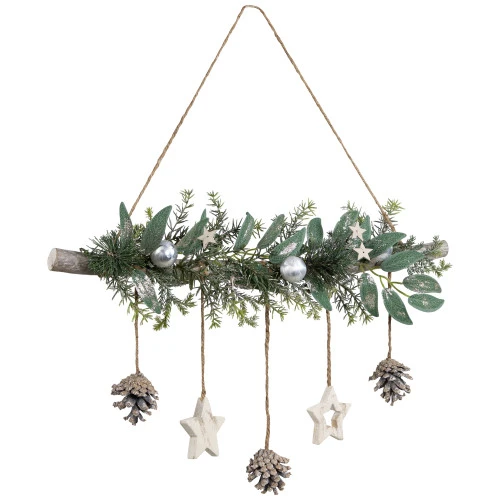 Northlight Glittered Holly Branch With Stars And Pinecones Christmas Wall Decoration - 20.75" - Silver 1 Northlight Glittered Holly Branch With Stars And Pinecones Christmas Wall Decoration - 20.75" - Silver