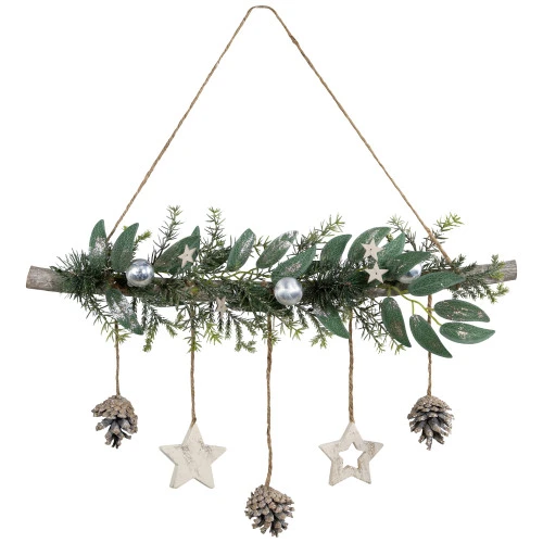 Northlight Glittered Holly Branch With Stars And Pinecones Christmas Wall Decoration - 20.75" - Silver 6 Northlight Glittered Holly Branch With Stars And Pinecones Christmas Wall Decoration - 20.75" - Silver - Image 6