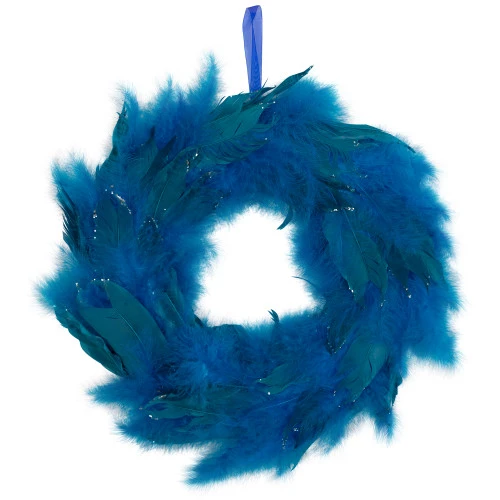 Northlight Two-Tone Feathers Glittered Christmas Wreath - 14.5" - Unlit - Turquoise 2 Northlight Two-Tone Feathers Glittered Christmas Wreath - 14.5" - Unlit - Turquoise - Image 2