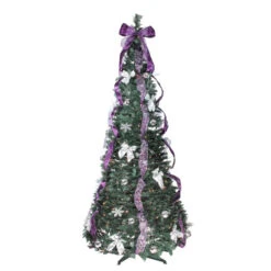 Northlight 6' Pre-Lit Purple And Silver Pre-Decorated Pop-Up Artificial Christmas Tree, Clear Lights