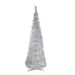 Northlight 6' Pre-Lit Silver Tinsel Pop-Up Artificial Christmas Tree - Clear Lights