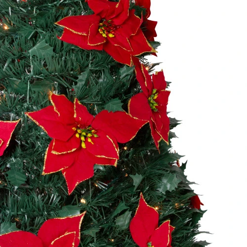 Northlight 6' Pre-Lit Slim Pre-Decorated Poinsettia Pop-Up Artificial Christmas Tree 2 Northlight 6' Pre-Lit Slim Pre-Decorated Poinsettia Pop-Up Artificial Christmas Tree - Image 2