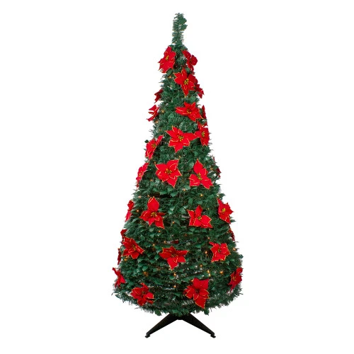 Northlight 6' Pre-Lit Slim Pre-Decorated Poinsettia Pop-Up Artificial Christmas Tree 1 Northlight 6' Pre-Lit Slim Pre-Decorated Poinsettia Pop-Up Artificial Christmas Tree