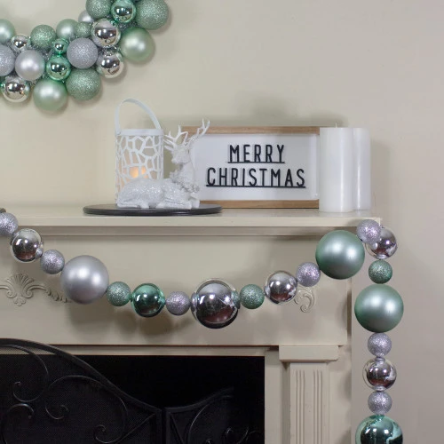 Northlight 6' Silver And Seafoam Green 3-Finish Shatterproof Ball Christmas Garland 2 Northlight 6' Silver And Seafoam Green 3-Finish Shatterproof Ball Christmas Garland - Image 2