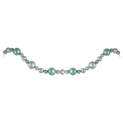 Northlight 6' Silver And Seafoam Green 3-Finish Shatterproof Ball Christmas Garland 1 Northlight 6' Silver And Seafoam Green 3-Finish Shatterproof Ball Christmas Garland