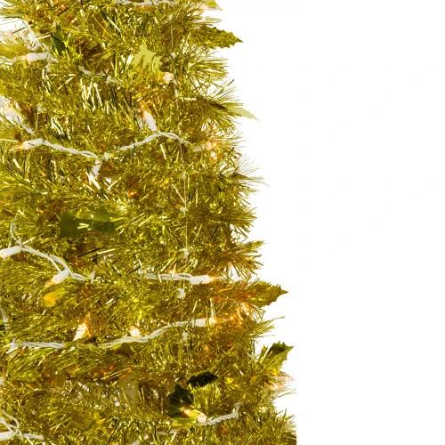 Northlight 6' Pre-Lit Gold Tinsel Pop-Up Artificial Christmas Tree, Clear Lights 2 Northlight 6' Pre-Lit Gold Tinsel Pop-Up Artificial Christmas Tree, Clear Lights - Image 2