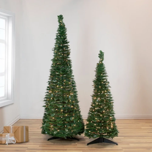 Northlight 4' Pre-Lit Green Tinsel Pop-Up Artificial Christmas Tree, Clear Lights 2 Northlight 4' Pre-Lit Green Tinsel Pop-Up Artificial Christmas Tree, Clear Lights - Image 2
