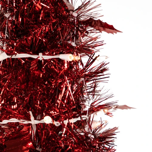 Northlight 6' Pre-Lit Red Tinsel Pop-Up Artificial Christmas Tree - Clear Lights 3 Northlight 6' Pre-Lit Red Tinsel Pop-Up Artificial Christmas Tree - Clear Lights - Image 3