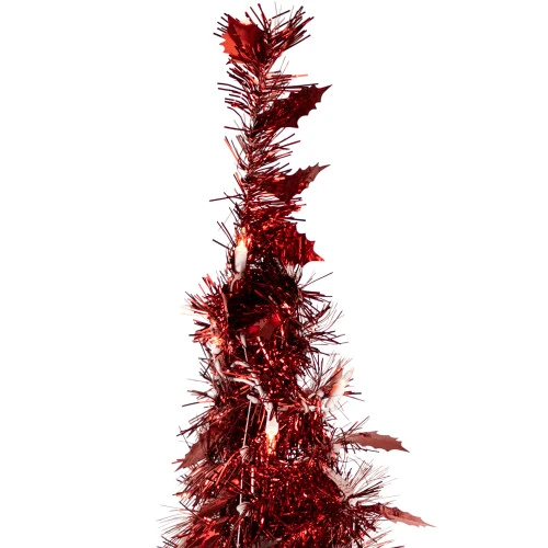Northlight 4' Pre-Lit Red Pop-Up Tinsel Christmas Tree, Clear Lights 4 Northlight 4' Pre-Lit Red Pop-Up Tinsel Christmas Tree, Clear Lights - Image 4