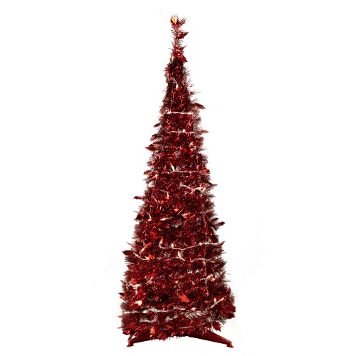 Northlight 6' Pre-Lit Red Tinsel Pop-Up Artificial Christmas Tree - Clear Lights 1 Northlight 6' Pre-Lit Red Tinsel Pop-Up Artificial Christmas Tree - Clear Lights