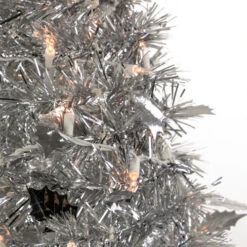 Northlight 6' Pre-Lit Silver Tinsel Pop-Up Artificial Christmas Tree - Clear Lights -Winter Decor Store northlight sm92156 2 82737.1647999106