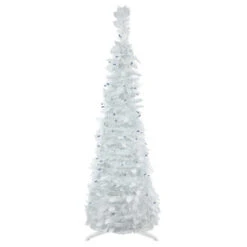 Northlight 4' Pre-Lit White Tinsel Pop-Up Artificial Christmas Tree, Blue Lights