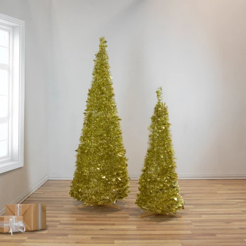 Northlight Tinsel Pop-Up Artificial Christmas Tree - 6' - Gold - Unlit 2 Northlight Tinsel Pop-Up Artificial Christmas Tree - 6' - Gold - Unlit - Image 2