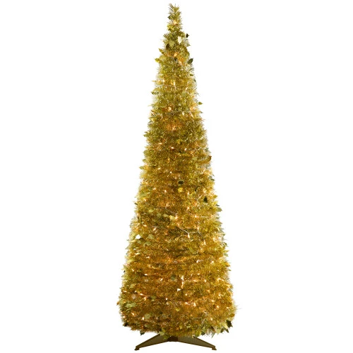 Northlight 6' Pre-Lit Gold Tinsel Pop-Up Artificial Christmas Tree, Clear Lights 1 Northlight 6' Pre-Lit Gold Tinsel Pop-Up Artificial Christmas Tree, Clear Lights