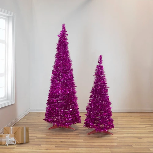 Northlight 4' Pink Tinsel Pop-Up Artificial Christmas Tree, Unlit 2 Northlight 4' Pink Tinsel Pop-Up Artificial Christmas Tree, Unlit - Image 2
