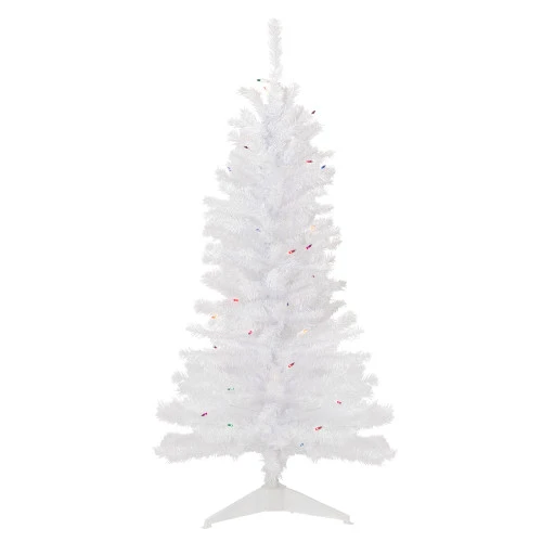 Northlight 4' Pre-Lit Woodbury White Pine Slim Artificial Christmas Tree, Multi Lights 1 Northlight 4' Pre-Lit Woodbury White Pine Slim Artificial Christmas Tree, Multi Lights
