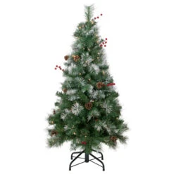 4' Pre-Lit Frosted Carolina Berry Spruce Artificial Christmas Tree, Clear Lights