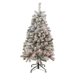 Northlight 4.5' Pre-Lit Flocked Madison Pine Artificial Christmas Tree, Clear Lights