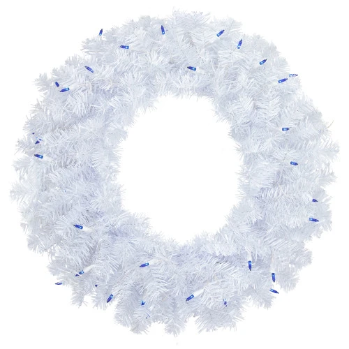 Northlight Pre-Lit Woodbury White Pine Artificial Christmas Wreath, 24-Inch, Blue Lights 1 Northlight Pre-Lit Woodbury White Pine Artificial Christmas Wreath, 24-Inch, Blue Lights