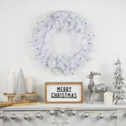Northlight Pre-Lit Woodbury White Pine Artificial Christmas Wreath, 24-Inch, Blue Lights 5 Northlight Pre-Lit Woodbury White Pine Artificial Christmas Wreath, 24-Inch, Blue Lights -Winter Decor Store northlight sm93089 styled 18278.1671699964