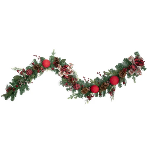 Northlight 6' Green Pine Artificial Christmas Garland With Plaid Ornaments And Bows 1 Northlight 6' Green Pine Artificial Christmas Garland With Plaid Ornaments And Bows