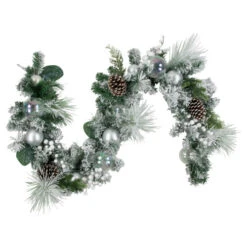 Northlight 6' Flocked Pine Artificial Christmas Garland With Iridescent Ornaments, Unlit