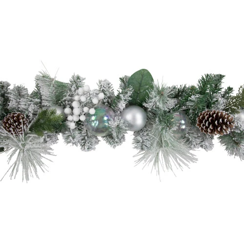 Northlight 6' Flocked Pine Artificial Christmas Garland With Iridescent Ornaments, Unlit 4 Northlight 6' Flocked Pine Artificial Christmas Garland With Iridescent Ornaments, Unlit - Image 4