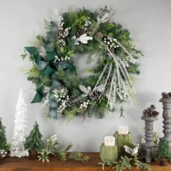 Northlight Real Touch™? Frosted Pinecones And Berries Christmas Wreath - 36" - Unlit -Winter Decor Store northlight sm95356 styled 1 42527.1701796957