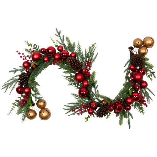 Northlight Mixed Foliage With Jingle Bells And Ornaments Artificial Christmas Garland - 6' X 8" - Unlit 2 Northlight Mixed Foliage With Jingle Bells And Ornaments Artificial Christmas Garland - 6' X 8" - Unlit - Image 2