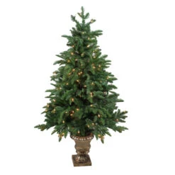 Northlight Real Touchâ„¢? Potted Sierra Norway Spruce Slim Artificial Christmas Tree - 4.5' - Clear Lights
