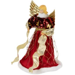Northlight Metallic And Sequin Angel Christmas Tree Topper - 12" - Red And Gold - Unlit -Winter Decor Store northlight tj99308 02 93179.1693584224