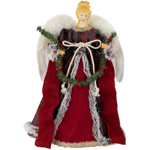 16" Red And Plaid Angel Christmas Tree Topper, Unlit 1 16" Red And Plaid Angel Christmas Tree Topper, Unlit