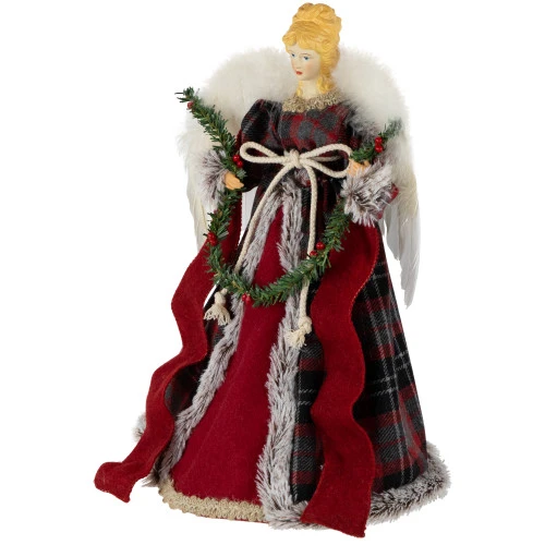 16" Red And Plaid Angel Christmas Tree Topper, Unlit 3 16" Red And Plaid Angel Christmas Tree Topper, Unlit - Image 3