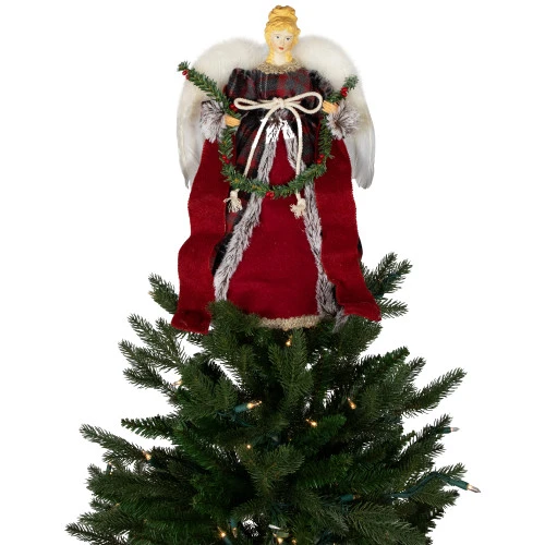 16" Red And Plaid Angel Christmas Tree Topper, Unlit 7 16" Red And Plaid Angel Christmas Tree Topper, Unlit - Image 7