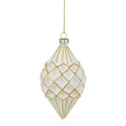 Northlight 5" Glittered White And Gold Geometric Finial Glass Christmas Ornament