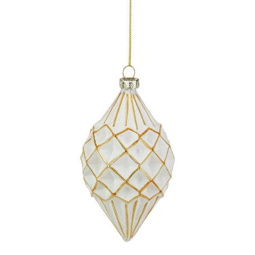 Northlight 5" Glittered White And Gold Geometric Finial Glass Christmas Ornament 1 Northlight 5" Glittered White And Gold Geometric Finial Glass Christmas Ornament