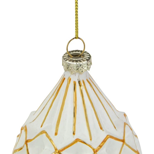 Northlight 5" Glittered White And Gold Geometric Finial Glass Christmas Ornament 2 Northlight 5" Glittered White And Gold Geometric Finial Glass Christmas Ornament - Image 2
