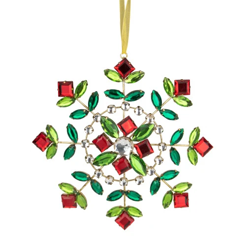 Northlight 6.5" Green And Red Gem Stone Flowers Snowflake Christmas Ornament 1 Northlight 6.5" Green And Red Gem Stone Flowers Snowflake Christmas Ornament