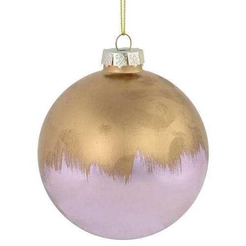 Northlight 3.5" Brushed Matte Gold And Shiny Lavender Glass Ball Christmas Ornament 1 Northlight 3.5" Brushed Matte Gold And Shiny Lavender Glass Ball Christmas Ornament