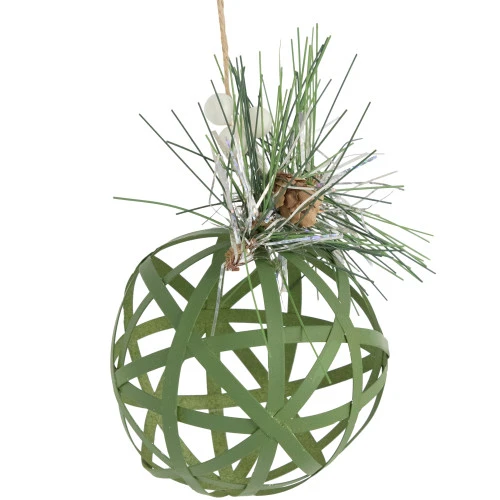Northlight 5" Green Rattan Style Christmas Ball Ornament With Pine Cone 3 Northlight 5" Green Rattan Style Christmas Ball Ornament With Pine Cone - Image 3