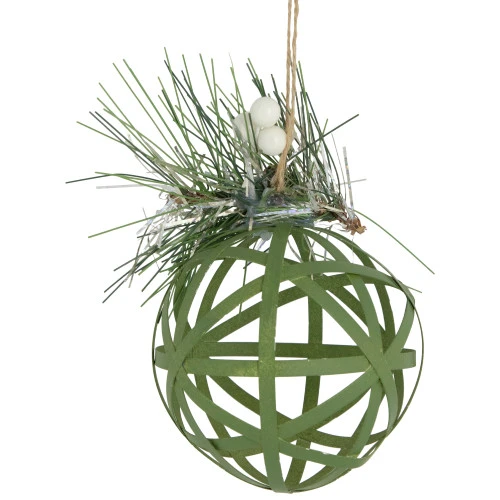Northlight 5" Green Rattan Style Christmas Ball Ornament With Pine Cone 4 Northlight 5" Green Rattan Style Christmas Ball Ornament With Pine Cone - Image 4