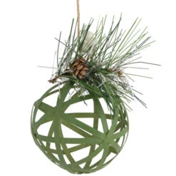 Northlight 5" Green Rattan Style Christmas Ball Ornament With Pine Cone