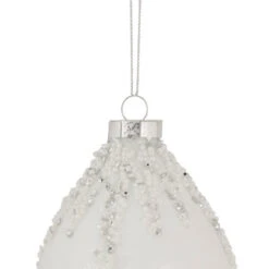 Northlight 5" White Beaded And Silver Sequins Christmas Glass Finial Ornament -Winter Decor Store northlight tr92627 2 65907.1659562354