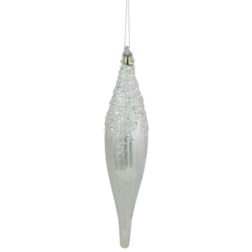Northlight 9.5" Matte White Sequin And Glitter Finial Glass Christmas Ornament 1 Northlight 9.5" Matte White Sequin And Glitter Finial Glass Christmas Ornament