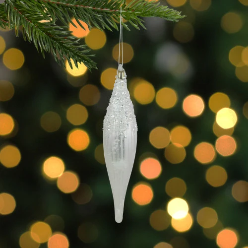Northlight 9.5" Matte White Sequin And Glitter Finial Glass Christmas Ornament 2 Northlight 9.5" Matte White Sequin And Glitter Finial Glass Christmas Ornament - Image 2