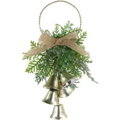 11.25" Gold Bells Christmas Door Hanger With Burlap Bow