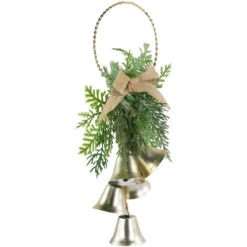 11.25" Gold Bells Christmas Door Hanger With Burlap Bow -Winter Decor Store northlight tr94999 2 09564.1700327049