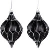 Northlight Set Of 2 Matte Black And Silver Finial Christmas Glass Ornaments 5"