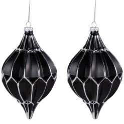 Northlight Set Of 2 Matte Black And Silver Finial Christmas Glass Ornaments 5"