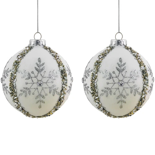 Northlight Set Of 2 Matte White Sequin Glitter Snowflake Glass Christmas Ornaments 4" 1 Northlight Set Of 2 Matte White Sequin Glitter Snowflake Glass Christmas Ornaments 4"